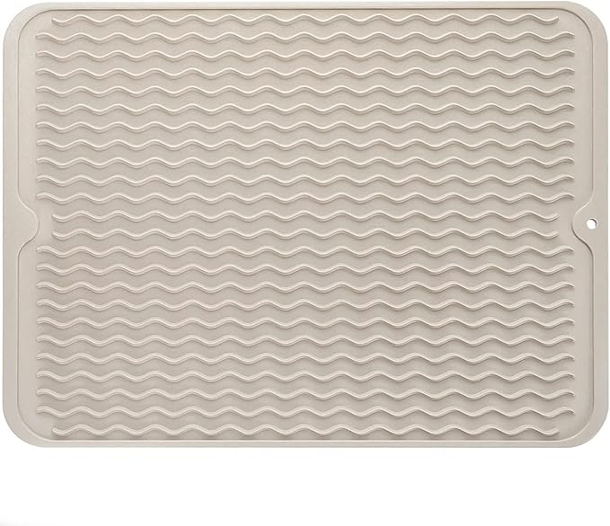 MicoYang Silicone Dish Drying Mat for Multiple Usage,Easy clean,Eco-friendly,Heat-resistant Silicone Mat for Kitchen Counter or Sink,Refrigerator or drawer liner Tapioca L 16 inches x 12 inches
