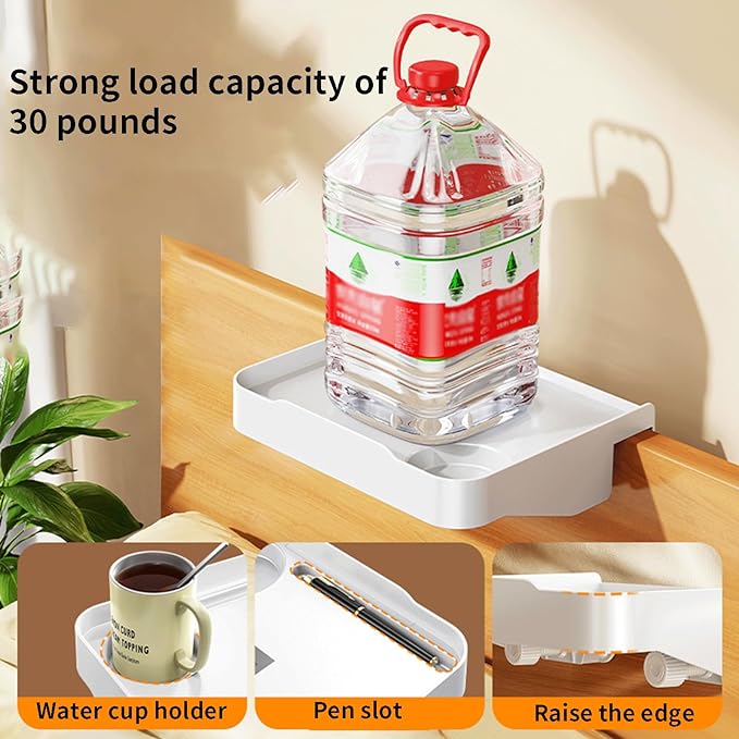Blissfuhue Bedside Caddy for Dorm Bed - Clip On Nightstand with Cup Holder, Floating Bed Side Table Tray Storage,College Dorm Room and Kids Room Essentials,Blending Decor and Storage （White）