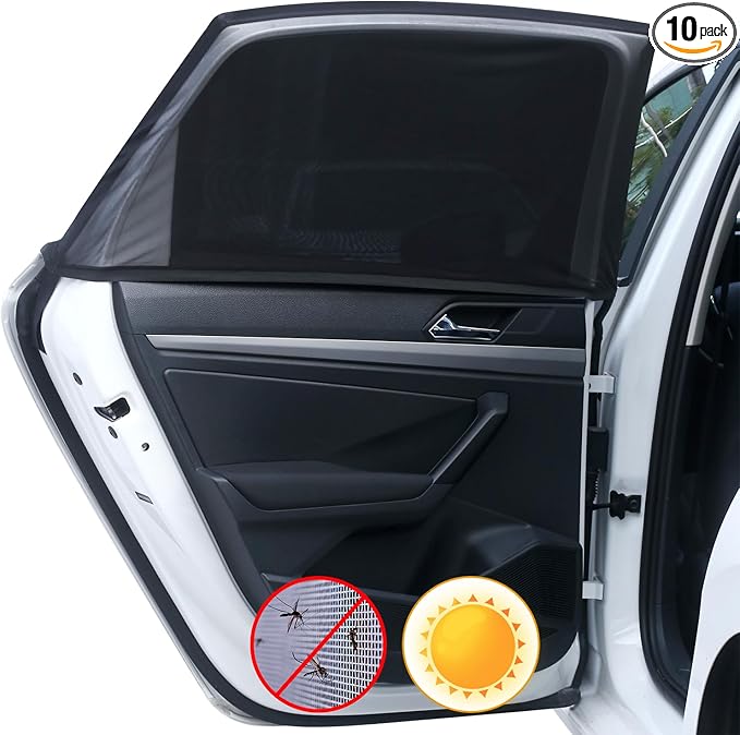 Breathable Mesh Car Window Shades for Camping, Rear Side Car Window Screens Covers Mosquito Nets Fit for 97% of Cars SUVs, Reduce Sun Glare UV Rays Privacy Protection,2 Pack