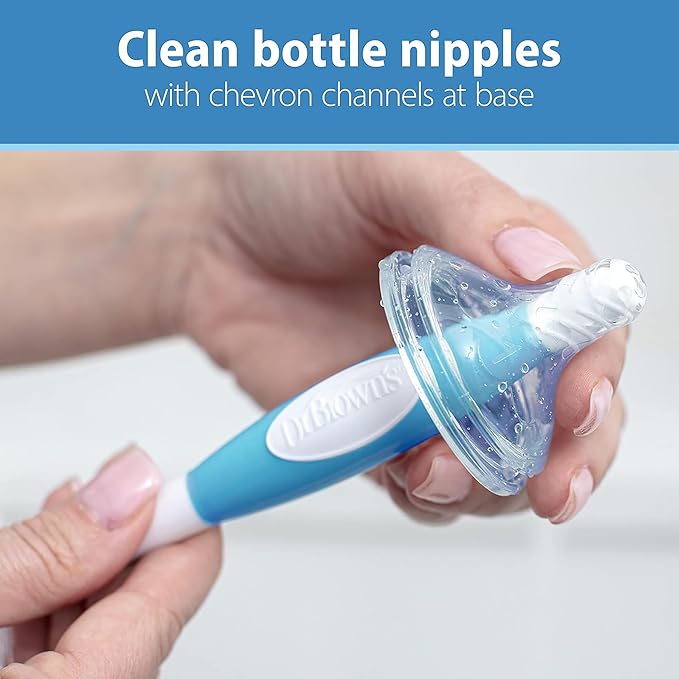 Dr. Brown's Reusable Sponge Baby Bottle Cleaning Brush Set with Suction Cup Stand, Scrubber and Nipple Cleaner, Blue 3-Pack