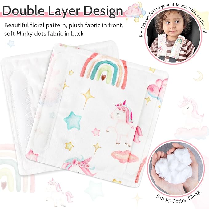 Baby Car Seat Strap Cover 2 Pack Unicorn Car Seat Straps Shoulder Pads, Seat Belt Cushions Pads for Infant Car Seats, Stroller, Pushchair