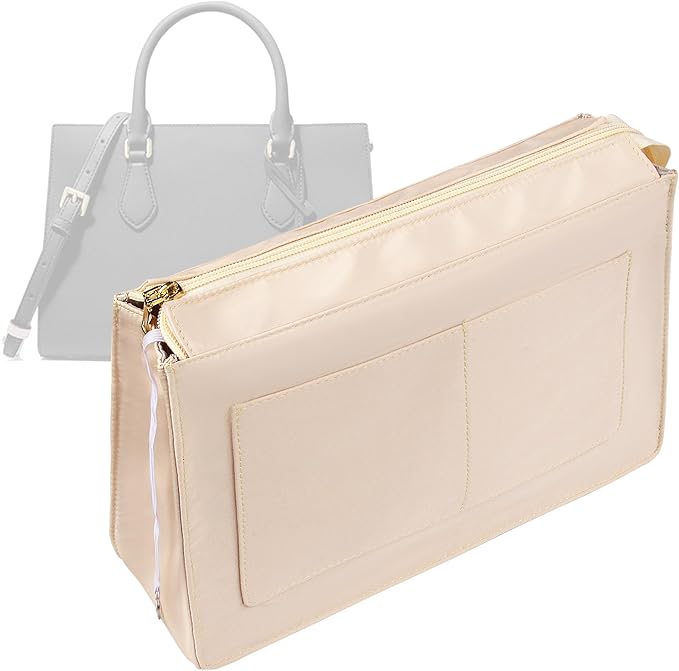 Vercord Purse Organizer Insert with Zipper for Women Hobo Handbags Shaper Insert 12 Pockets Bag Beige X Large