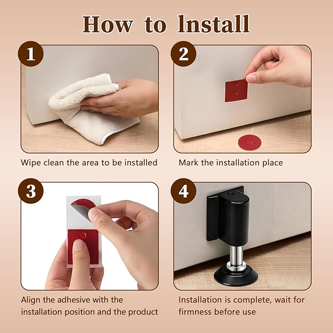 2026 New Magnetic Door Wedge Stopper No Drill Invisible Heavy Duty Zinc Alloy Door Wall Protector Wide Compatibility Bottom of Door Keep Doors Open Black Durable Easy Installation