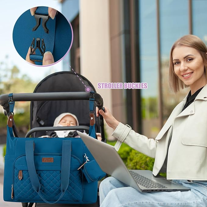 Tuwubi Diaper Bag Tote,Baby Diaper Bag with Pacifier Case Large Travel Diaper Tote Caddy for Mom and Dad Multifunction Baby Bag - M-Teal