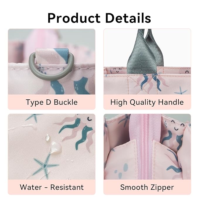 PHEBEN Small Diaper Bag Tote Waterproof Travel Mini Diaper Bag Multi-Function Baby Handbag Crossbody Purse(Pink Octopus)