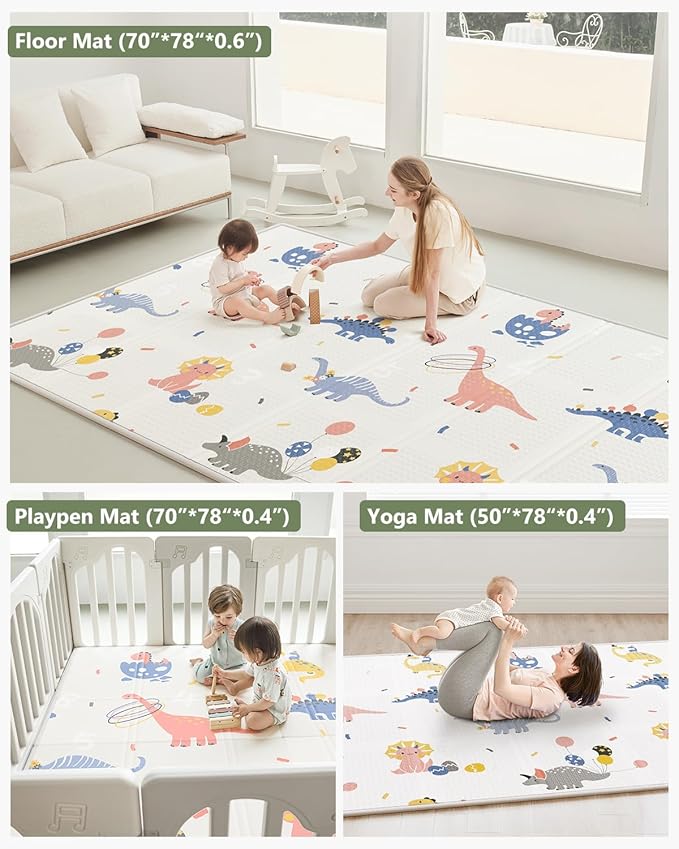 BG-BABYGO Baby Play Mat Foldable Baby Floor Play Mat 0.6" Thick Soft Foam Playmat for Babies Reversible Waterproof Padded Baby Girl Play Mat Portable Baby Crawling Mat for Indoor Outdoor