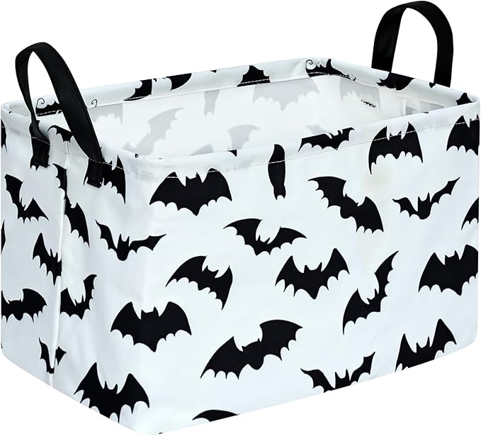 KUNRO Bat Pattern Storage Basket Gift Shelf Basket Storage Bin, Nursery Basket Organizer Box for With Handles for Room Deco