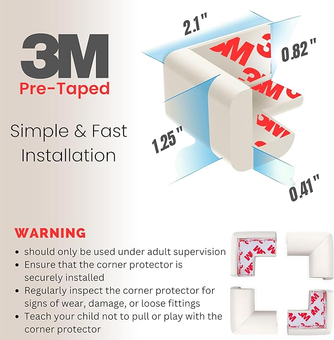 Soft Foam Corner Protectors for Baby, Bed Frame Corner Guards, Sharp Edge Desk Furniture Safety Cover Bumpers for Kids, 3M Adhesive Pre-Taped Rubber Padding Cushion (White, 12 Pack)