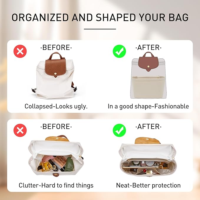 Felt Backpack Organizer Insert Compatible with Longchamp Lepliage M Backpack and More (Beige/MB)