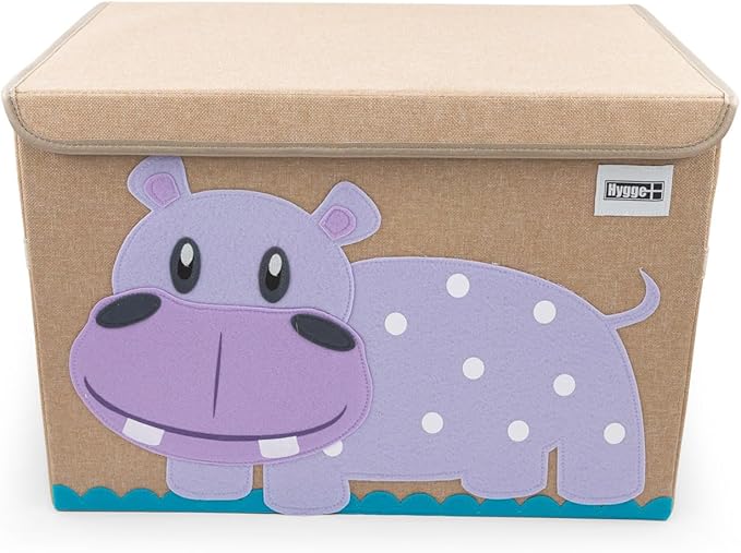 HYGGE + Animial Toy Storage Bin with Lid 20.8" x 13" x 13" Durable fabric & lightweight design. Great for storing toys, books, linens, games, clothing, baby products & more! (Hippo)