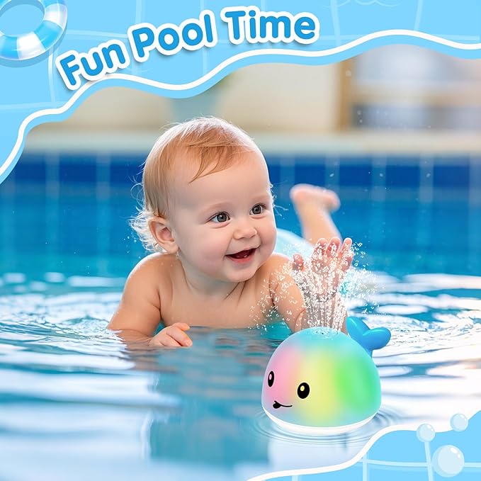 Gigilli Whale Bath Toy Sprinkler, Light Up Bath Toys for Kids Ages 1-3 Infant Baby Bath Toys 1 2 3 Year Old, 6-12-18 Months Boys Girls Baby Easter Basket Stuffers, Toddler Bathtub Pool Toys