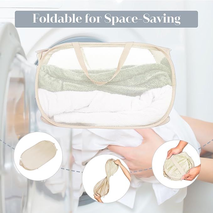 6 Pcs Durable Collapsible Laundry Baskets, Foldable Laundry Basket Large Opening, Pop Up Laundry Hamper with Pocket, Clothes Hamper with Handles for Laundry, Bathroom, Kids Room, Dorm or Trave