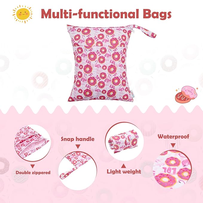 ALVA ALVABABY 3pcs Cloth Diaper Wet Dry Bags Waterproof Reusable with Two Zippered Pockets Travel Beach Pool Daycare Soiled Baby Items Yoga Gym Bag for Swimsuits or Wet Clothes 3L-ZM21A