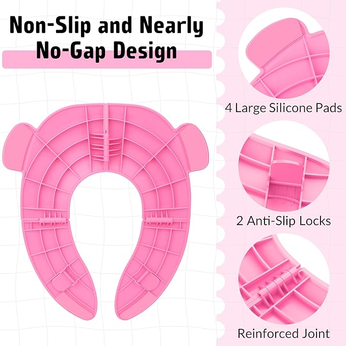 Maliton Travel Potty Training Seat for Toddler, Portable Foldable Potty Seat Cover Fits Round & Oval Toilets, Non-Slip Toilet Seat with Free Travel Bag(Pink Bear)
