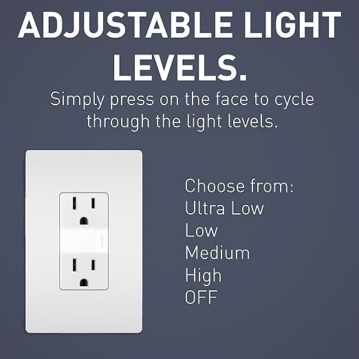 Legrand Radiant Adjustable LED Night Light Outlet,Nightlight Electrical Outlets,Tamper Resistant,Safe for Kids,White,NTL885TRWCC6,(Pack of 6)