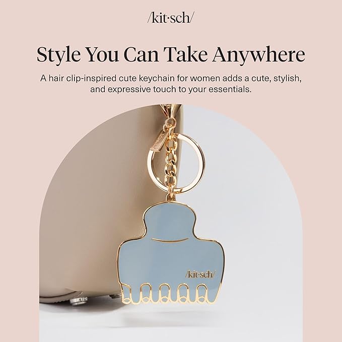 Kitsch Cute Keychain For Car Keys- Bag Charm for Handbags | Premium Zinc Alloy, Enamel Paint | Durable, Lightweight, Stylish Kawaii Keychain Charm, Teen Girl Gifts Trendy Stuff- Hair Clip in Haze Blue