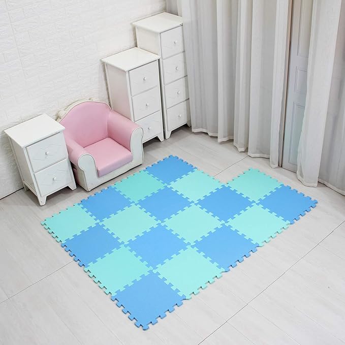MQIAOHAM® 18 Pieces Puzzle Play Mats, Soft Baby Play Mat, Kids Interlocking Foam Floor Tiles, Toddlers Carpet Playmats G301018-107108