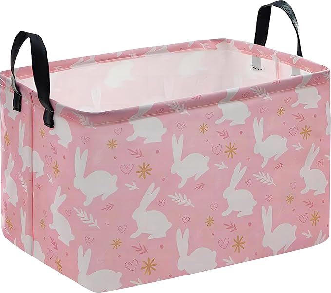 KUNRO Bunny Easter Basket Storage Basket Gift Shelf Basket Storage Bin, Nursery Basket Organizer Box for With Handles for Room Deco