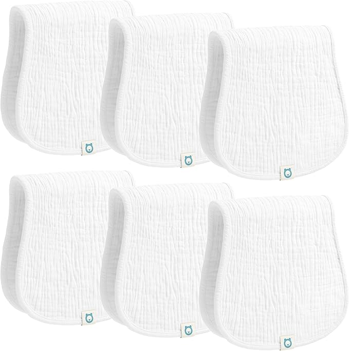 ROMY RO Muslin Burp Cloths Set, 6 Pieces, 100% Organic Cotton Hand Washcloths for Baby Boys and Girls Extra Absorbent and Soft Burping Rags (White - Solid Color)