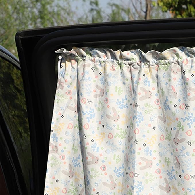 Car Window Curtain, Car Curtain Suction Cup Sun Shade Cartoon Sun Insulation Side Window Curtain (Bunny Pattern)