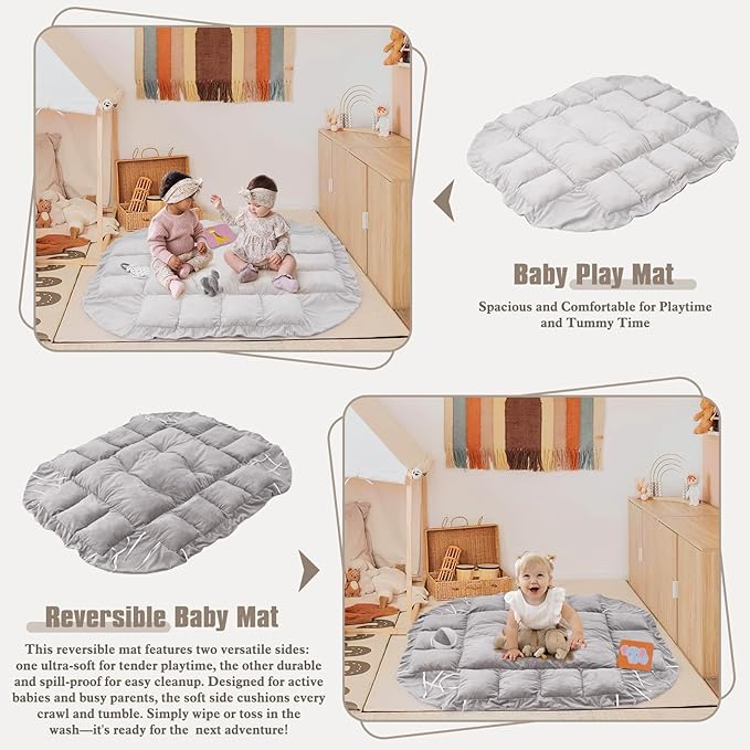 5-in-1 Plush Baby Play Gym, Baby Play Mats, Convertible Baby Gym, Tummy time mat, 6 Sensory Toys, Activity Center, Ball Pit, Grey