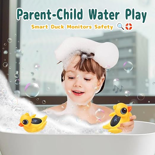 Big-Eye Duck Baby Bath Thermometer - Digital Water & Room Temp Monitor with LED Alerts, Floating Bath Safety Essential for Newborns, Infants, Toddlers (Rechargeable, IP67 Waterproof)