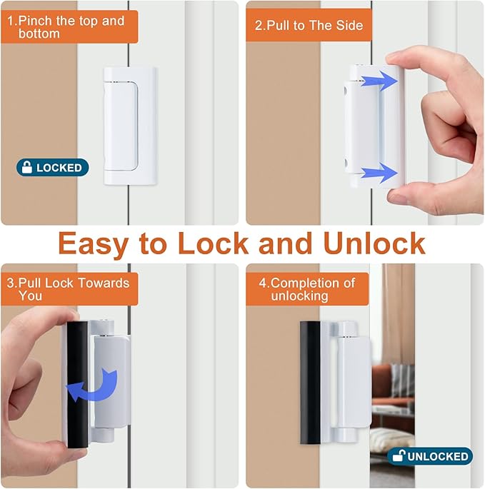 2 Pack Home Security Door Lock,Childproof Door Reinforcement Lock,with 3" Stop Withstand 800 lbs,for Inward Swing Doors,Night Kids Safety Metal Flip Lock Deadbolt Latch (White)
