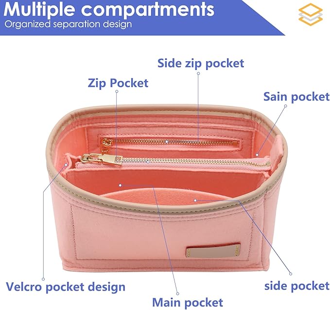 Doxo Purse Organizer Insert, Bag Organizer for Tote & Purse, Bag in Bag, Perfect for Speedy 20 and More(Pink-S)