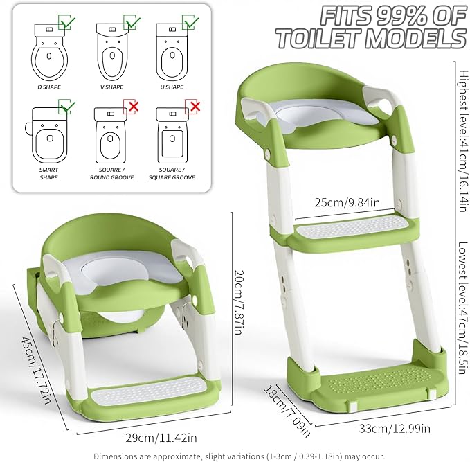 Snugzy Toddler Potty Training Seat 3-in-1 Foldable Potty Training Toilet with Step Stool Adjustable Potty Chair with Urinals (Green)