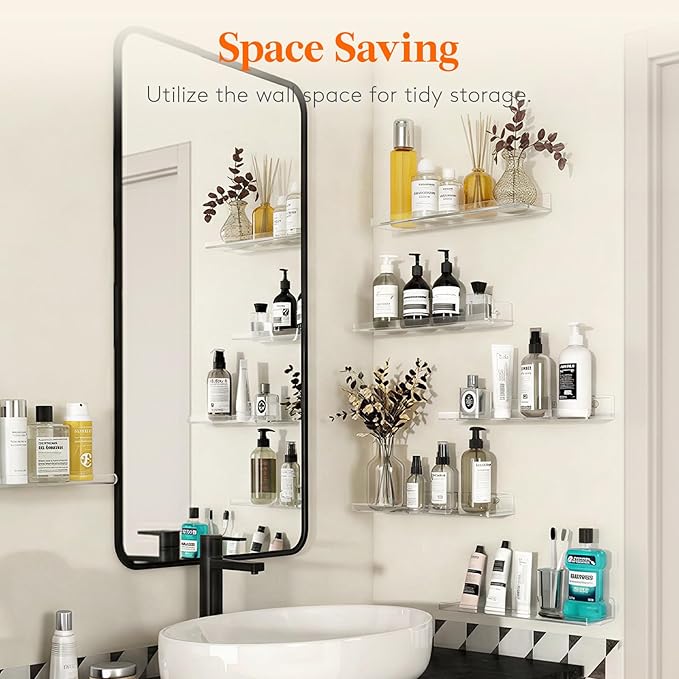 Lifewit Floating Shelves for Bathroom, 14" Clear Wall Organizer for Makeup, Perfume, Figures, Photo, Decor Shelf for Nursery, Living Room, Bedroom, Kitchen, Over Toilet Storage Rack, Clear, 4 Pack