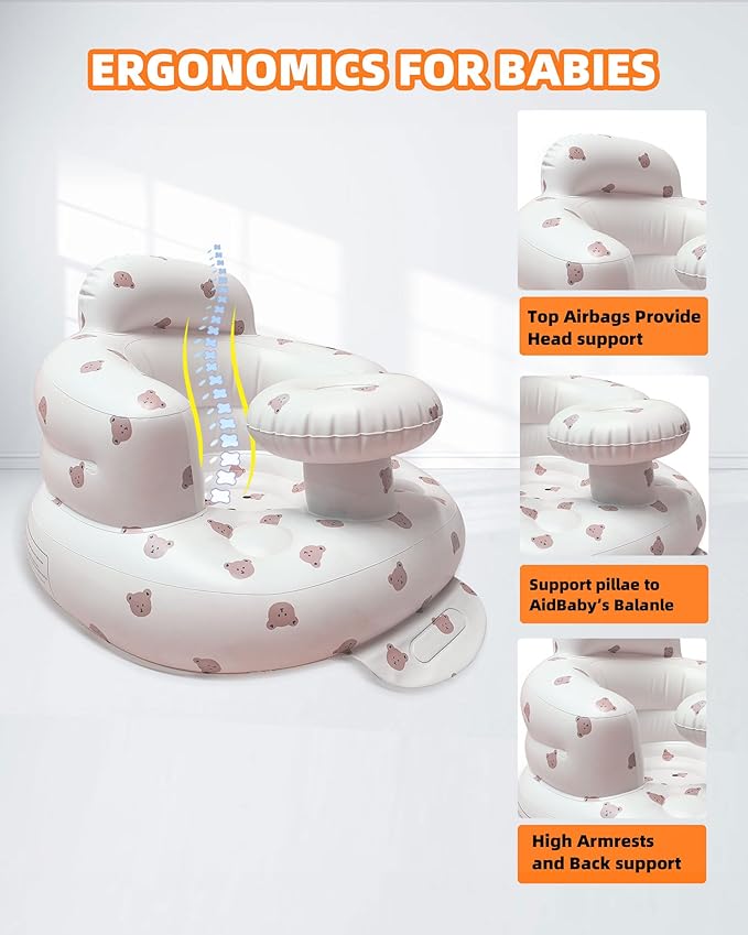 AGITVPS Upgrade Inflatable Baby Seat with Tray for Babies 3-36 Months, Built in Air Pump Bumbo Seat with Tray, Baby Chair Sit Me up Floor Seat for Baby, Learning to Sit&Feeding (Tray-Bear)