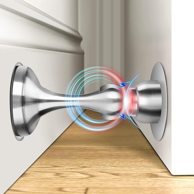 Crosize Magnetic Door Stoppers 1 Pack, Stainless Steel Door Stops for Wall and Floor Mounting, Door Holder Keep Door Open, No Drilling Door Stop with Adhesive Tapes, Silver