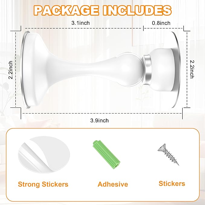 Crosize Magnetic Door Stoppers 4 Pack, Stainless Steel Door Stops for Wall and Floor Mounting, Door Holder Keep Door Open, No Drilling Door Stop with Adhesive Tapes, White