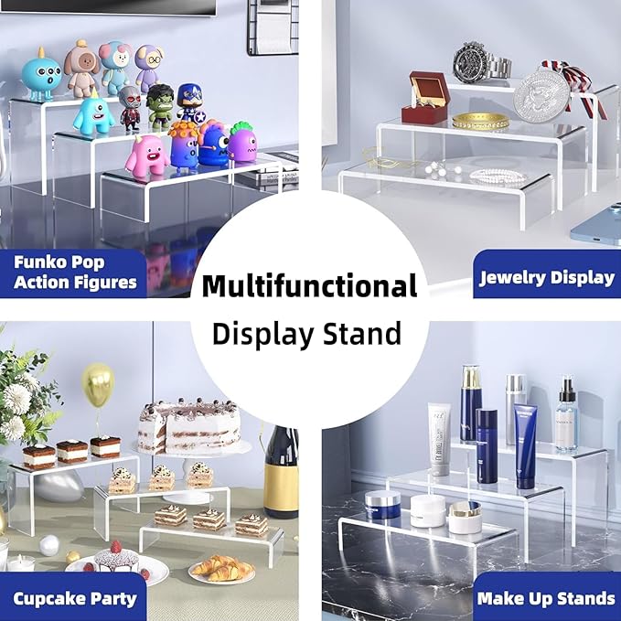 Goabroa Acrylic Display Risers, 2 Sets 6 Pcs Rectangular Risers Display Stands, 4mm Thick Display Stands for Vendor Events, Acrylic Shelves for Lego Display, Cupcake, Perfume