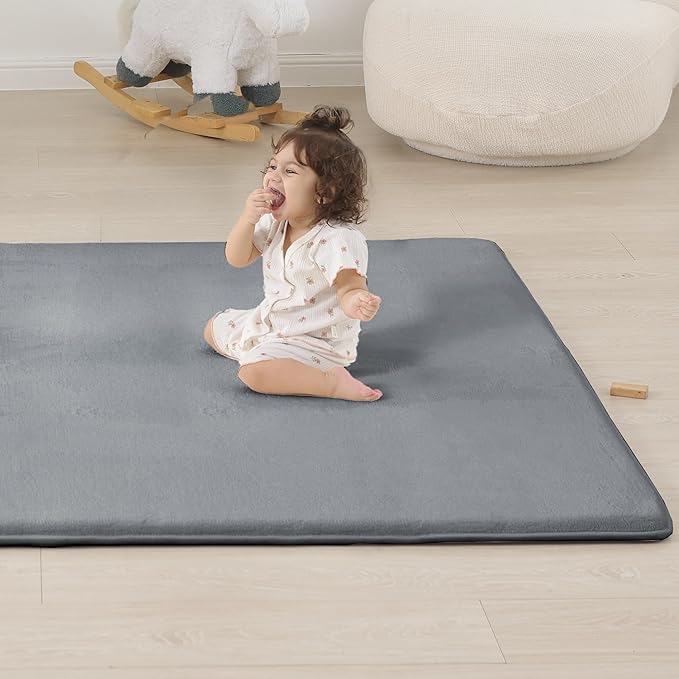 1.3" Thick Baby Play Mat for Floor, 79x79 Playpen Mat, Pro Soft Flannel Foam Mats Toddler Infant Kids Crawling for Nursery Rug Playroom Living Room Waterproof Easy Care Non-Slip (Dark Grey)