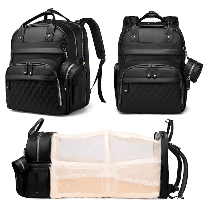 Baby Diaper Bags with Changing Station, Waterproof Diaper Bag Backpack for Moms Dads with USB Charging Port, Baby Shower Gifts, Large Capacity diaper backpack, Black