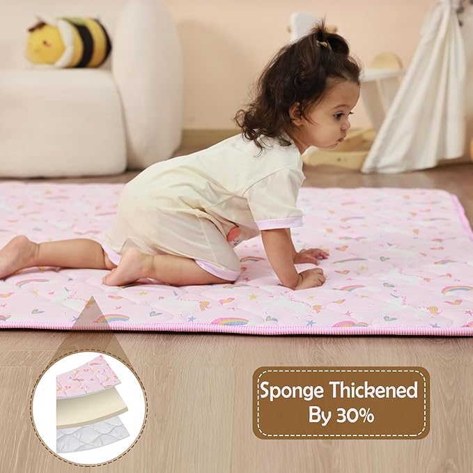 Viviland Baby Play Mats for Floor, Thicken Cushioning Padding Foam Playmate for Baby and Toddlers Infants, 71" x 59" Playpen Mat, Non-Slip & Machine Washable - Pink Unicorn