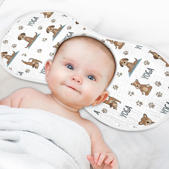 Qinllo 4 Pack Muslin Burp Cloths Dogs Yoga Cotton Baby Burp Cloths Extra Absorbent and Soft Thick Burping Cloth for Newborn Boys Girls 22x11 Inch