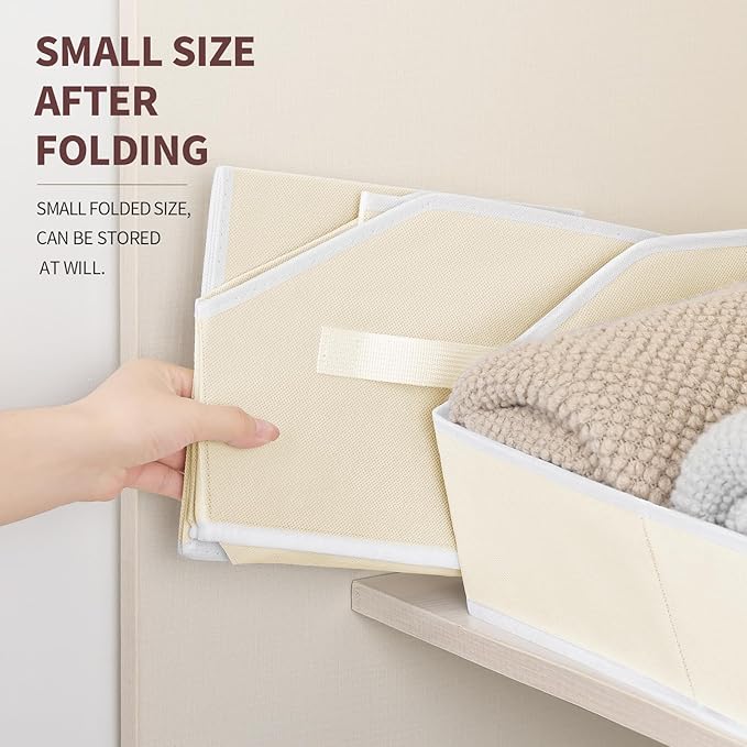 Homsorout Storage Bins for Shelves - Small Trapezoid Closet Shelf Organizer, Fabric Organization Bins with Handles, Storage Baskets for Clothes, Towel, Purse, 4 Pack, Beige