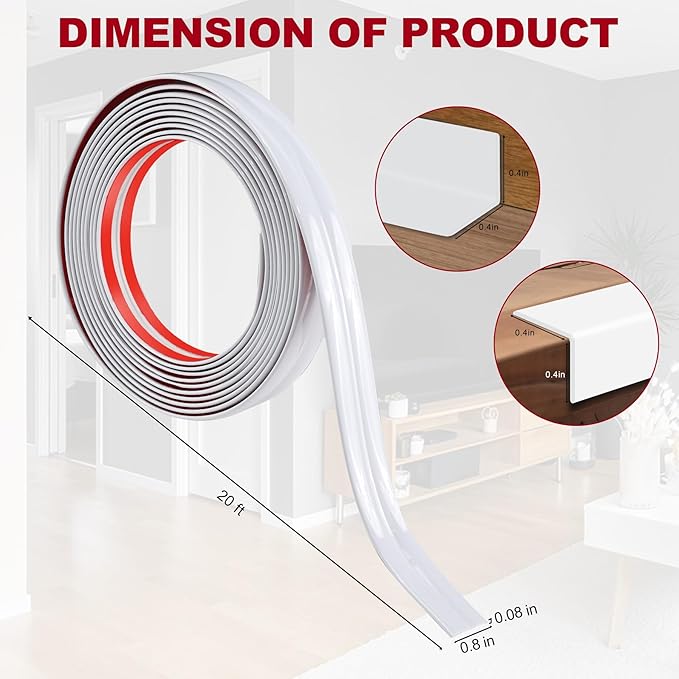 0.8 Inch x 20 Feet Wall Corner Protector Peel and Stick Corner Trim Molding Strip Self Adhesive Wall Edge Protectors Guards for Edge Ceiling, White