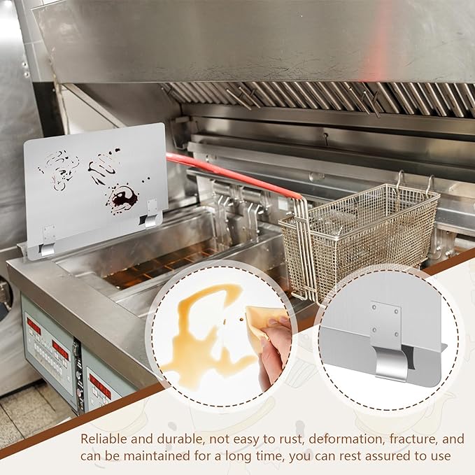 2 Packs Stainless Steel Fryer Splash Guard Commercial Splatter Guard Side Stove Splash Guard for Stop Oil from Splattering (20-1/2" W x 9" H)