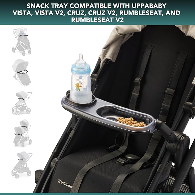 Snack Tray Compatible with UPPAbaby Vista V2, Vista, Cruz, Cruz V2, RumbleSeat, RumbleSeat V2, Snack Tray with Cup Holder, Dishwasher Safe, Quick Attachment, Folds with Stroller, Stroller Accessories
