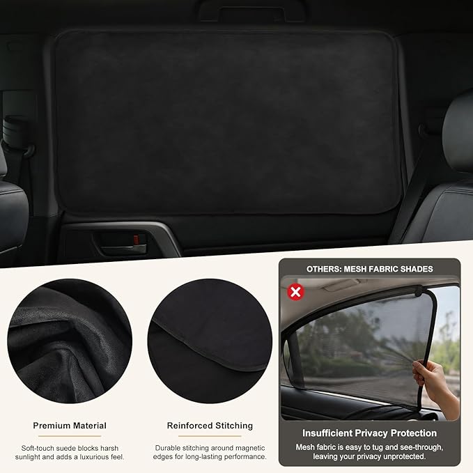 XCBYT Magnetic Car Window Shades Rear Side Windows 2PCS, 100% Blackout Privacy Curtains, Suede Car Window Covers for Baby, Passengers, Camping, Breastfeeding & Travel Rest