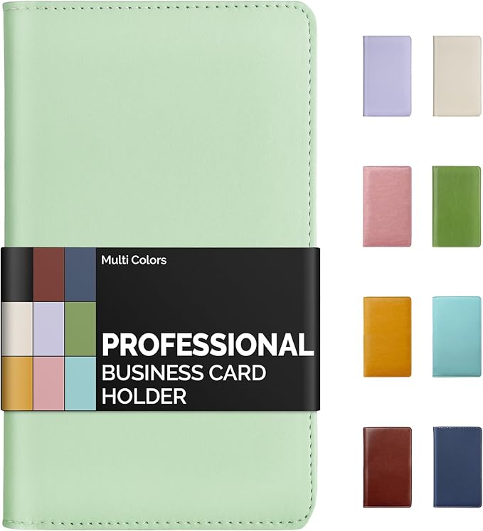 Sooez Leather Professional Business Card Book Holder Organizer, 240 Capacity Credit Card Booklet, PU Name Cards Holder Storage File for Men Women, Green
