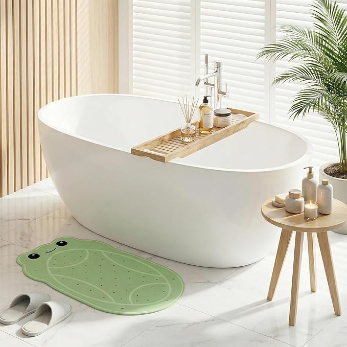 SZTCECDM Green Non-Slip Bathtub Mat for Baby & Kids, Safe & Soft Bath Mat with Strong Suction Cups, Toddler Bath Mat for Tub and Shower, Cute Frog Shower Mat