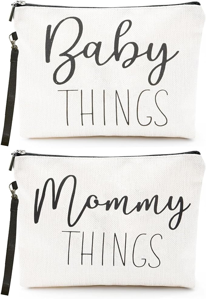 Mommy & Baby Bag - Canvas Zipper Pouch Set, New Mom Essentials, Postpartum Travel Toiletry Bag for Baby, 2 PCS