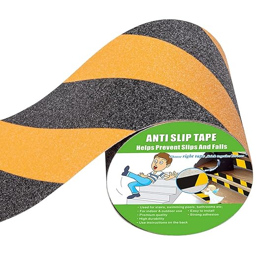 Anti Slip Tape, High Traction,Strong Grip Abrasive, Not Easy Leaving Adhesive Residue, Indoor & Outdoor (6" Width x 190" Long, Black/Yellow)