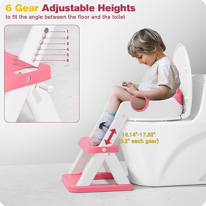 Potty Training Seat, Upgrade Toddler Toilet Seat for Kids Boys Girls, 2 in 1 Potty Training Toilet for Kids, Splash Guard Anti-Slip Pad Step Stool(Bright Pink)