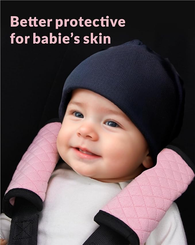 Car Seat Belt Pads 2 Pack for Baby Kids, Soft Reversible Car Seat Shoulder Strap Cover Pads, Seat Neck Strap Covers for Stroller, Carrier, Pushchair - Pink