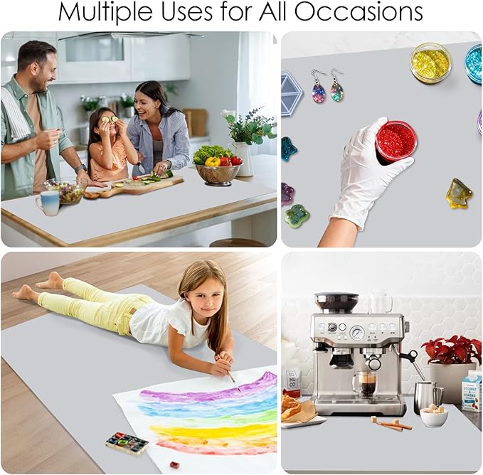 Extra Large Silicone Mat for Kitchen Counter 39.4"x23.6" Silicone Table Mat for Resin Workbench Mat Heat Resistant Mat Coffee BarMat, 2mm Thick Gray